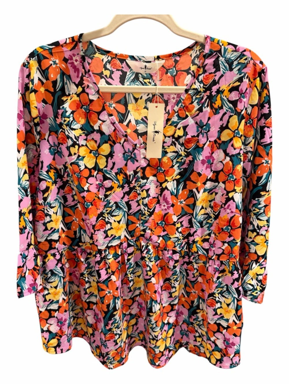 V-Neck Floral Peplum Tunic - Multicolor